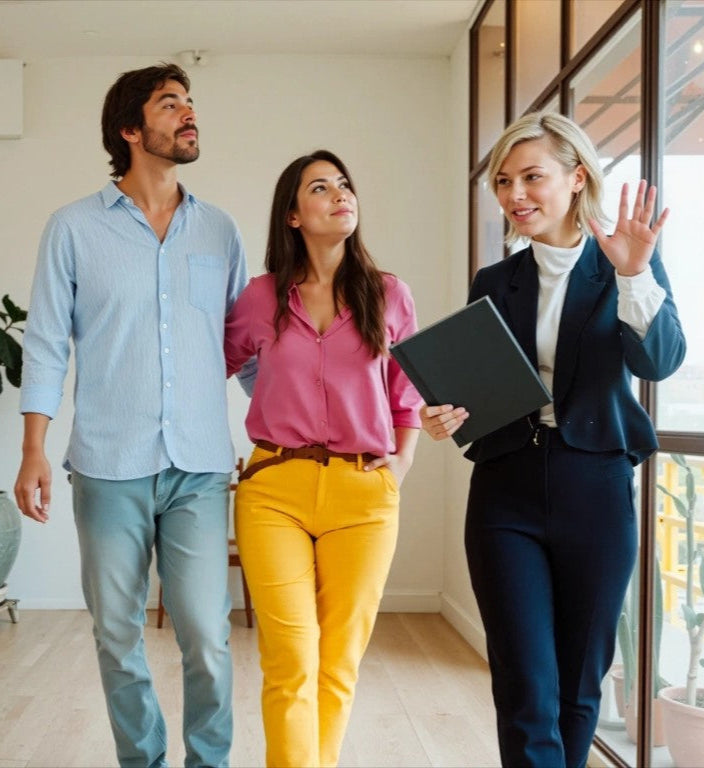 Real estate agent showing a couple around a house