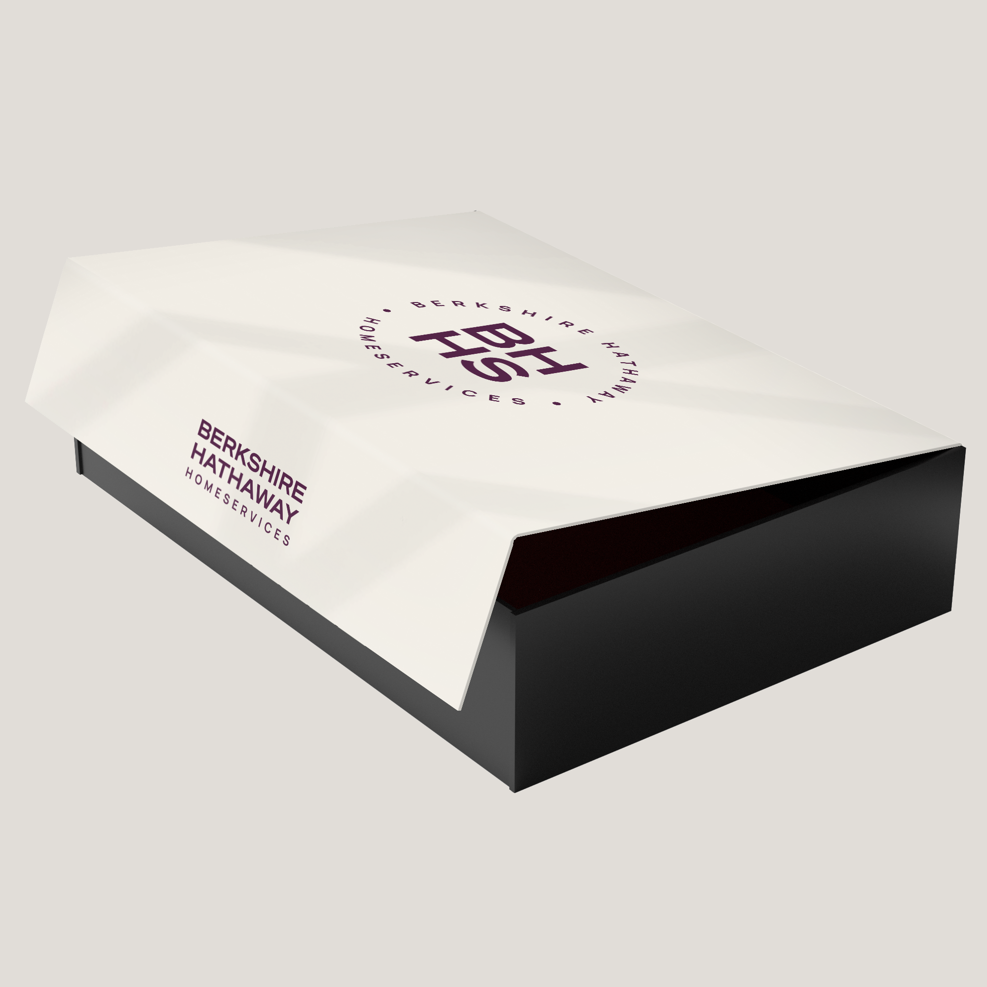BHHS Tan Large Gift Box. Neutral tan finish with durable build, designed to present gifts or documents with elegance and style.