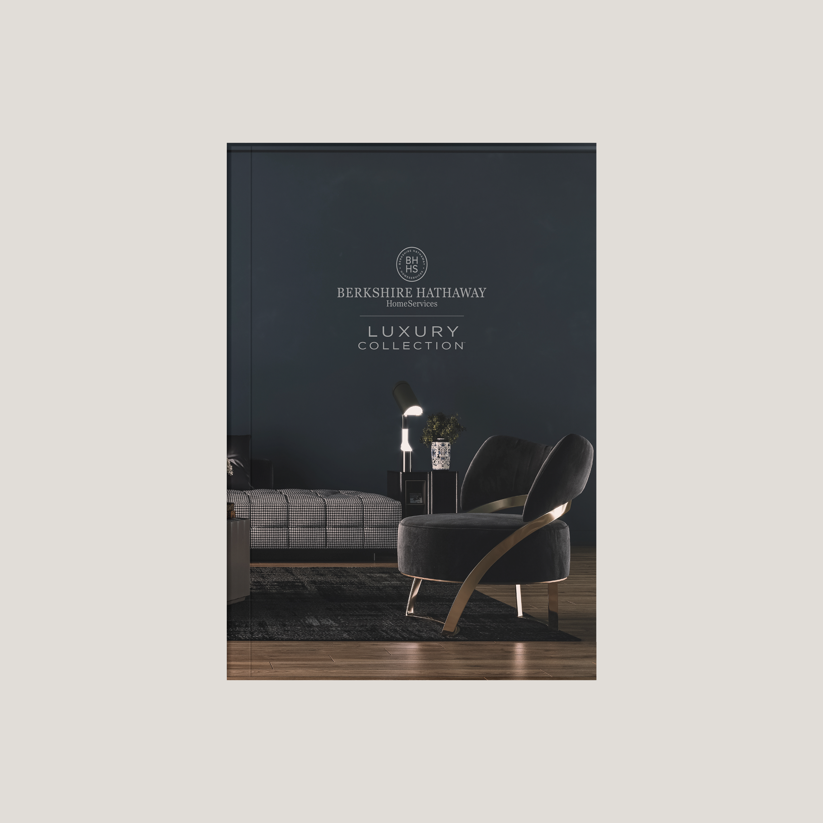 BHHS Luxury Living Lay Flat Softcover used in real estate lifestyle setting with Berkshire Hathaway HomeServices logo