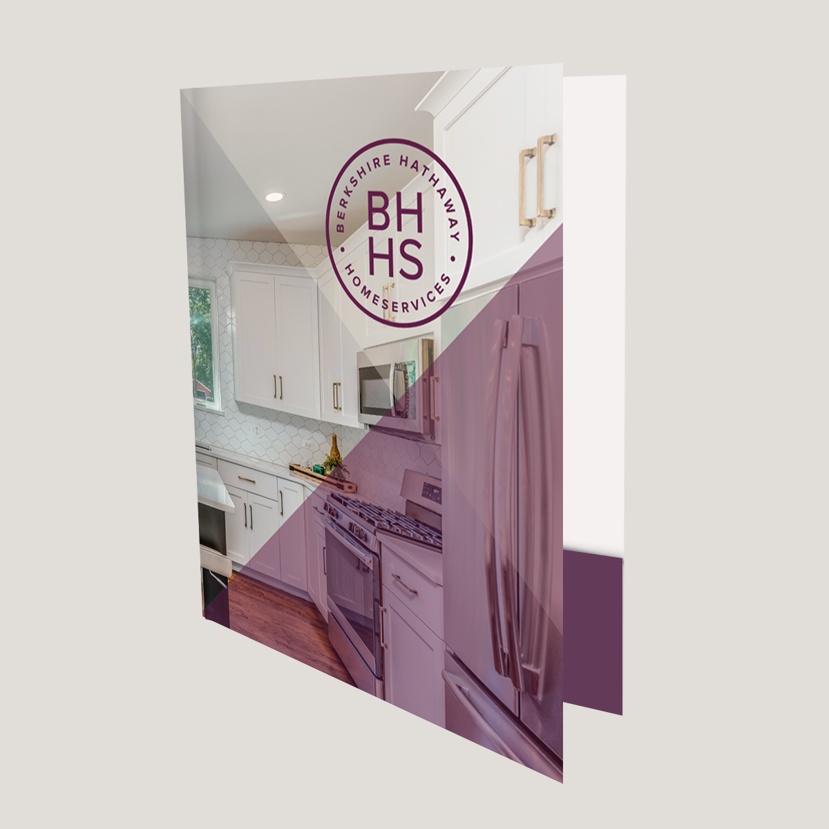 Open BHHS Kitchen Lay Flat Pocket Folder showing interior pockets for listing presentations and documents