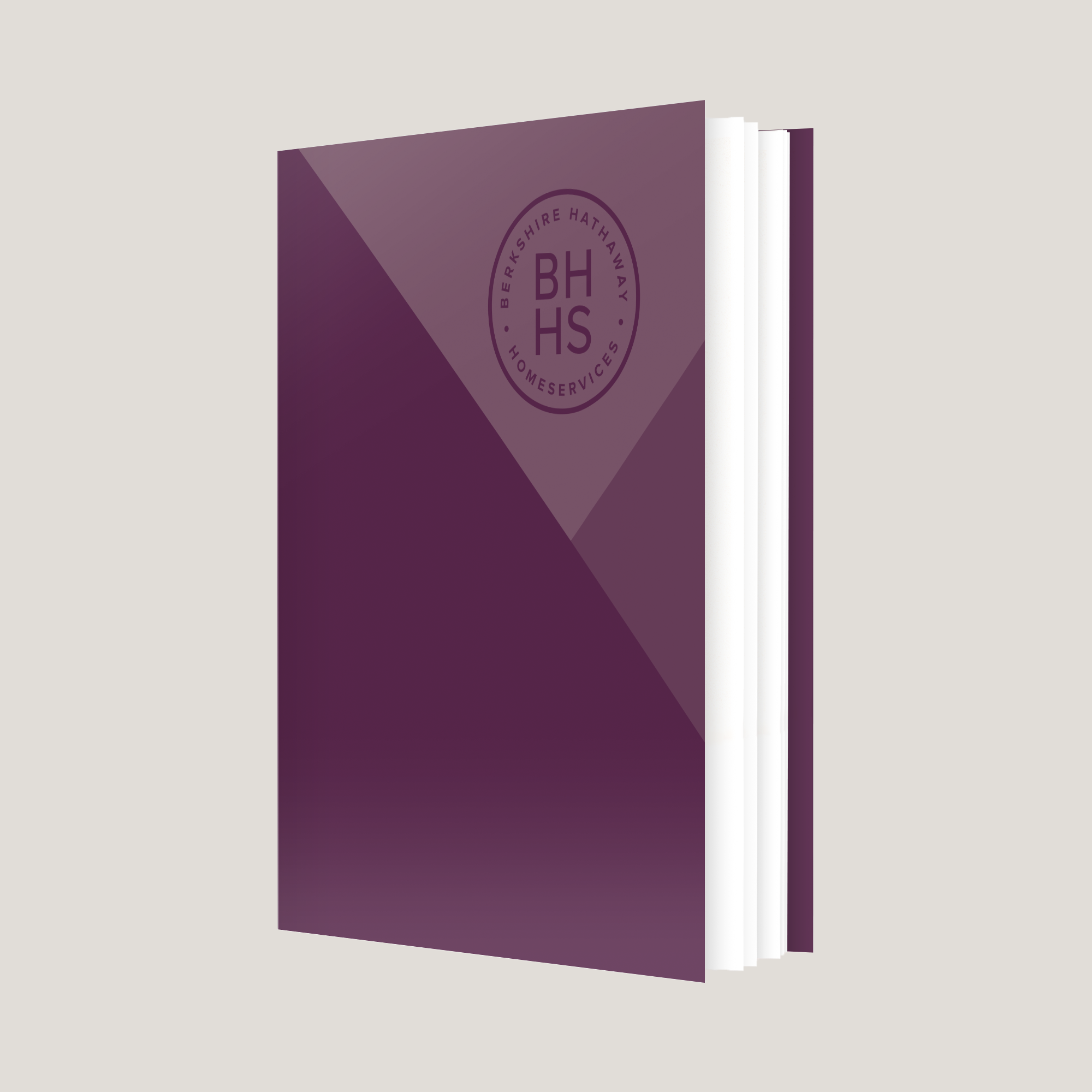 Side angle of BHHS Cabernet Lay Flat Pocket Folder showing soft touch finish and durable lay flat design