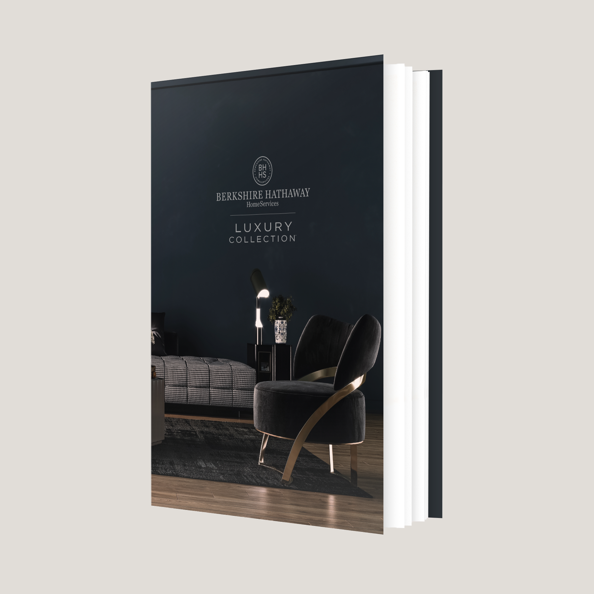 Side angle of BHHS Luxury Living Lay Flat Softcover showing lay flat binding spine 40 capacity