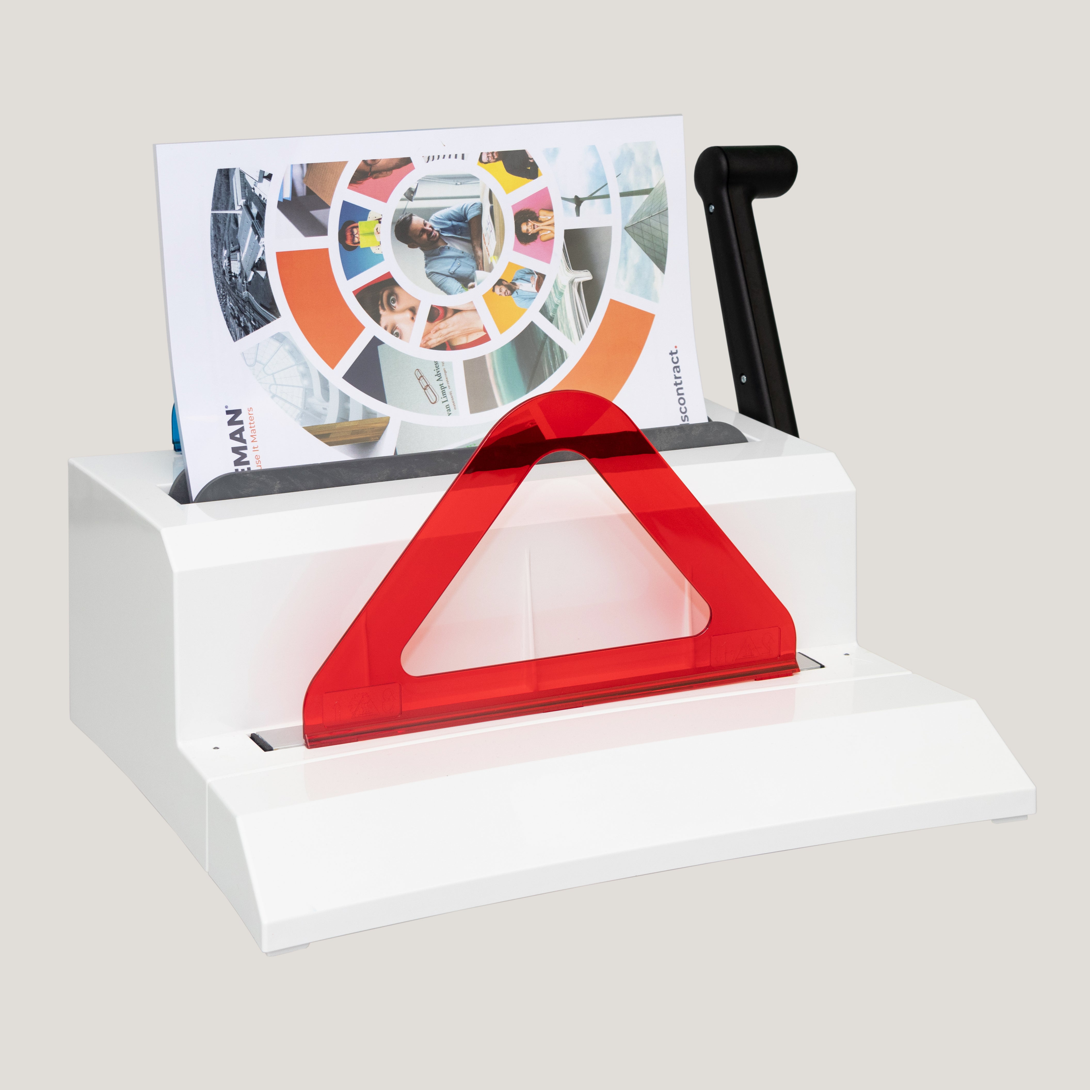 Side angle of Peleman Thermal Binding Machine 120 showing slim profile and binding slot