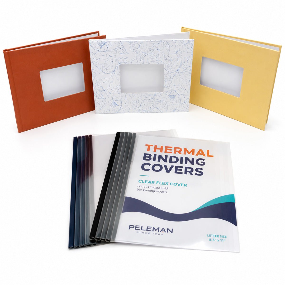 Peleman Life in Color starter bundle landscape window hardcovers in rust, floral and yellow with letter size clear flex thermal binding covers for handmade photo albums and mini scrapbook albums