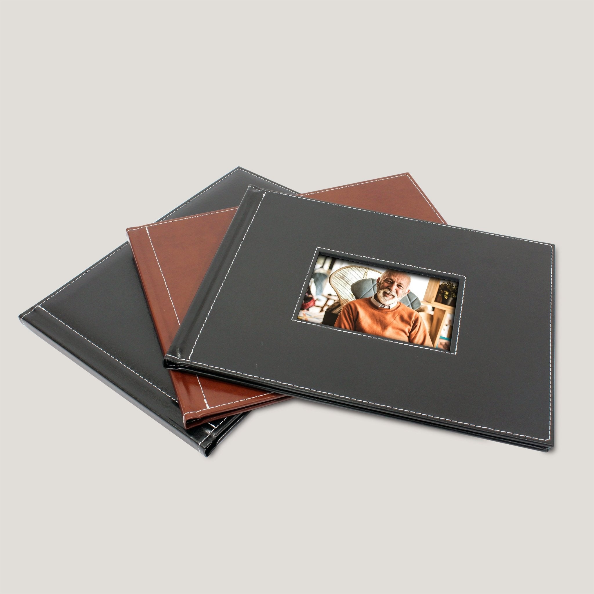 Stitched Leather Photobooks - Peleman Industries Inc. - Black - Window - Padded