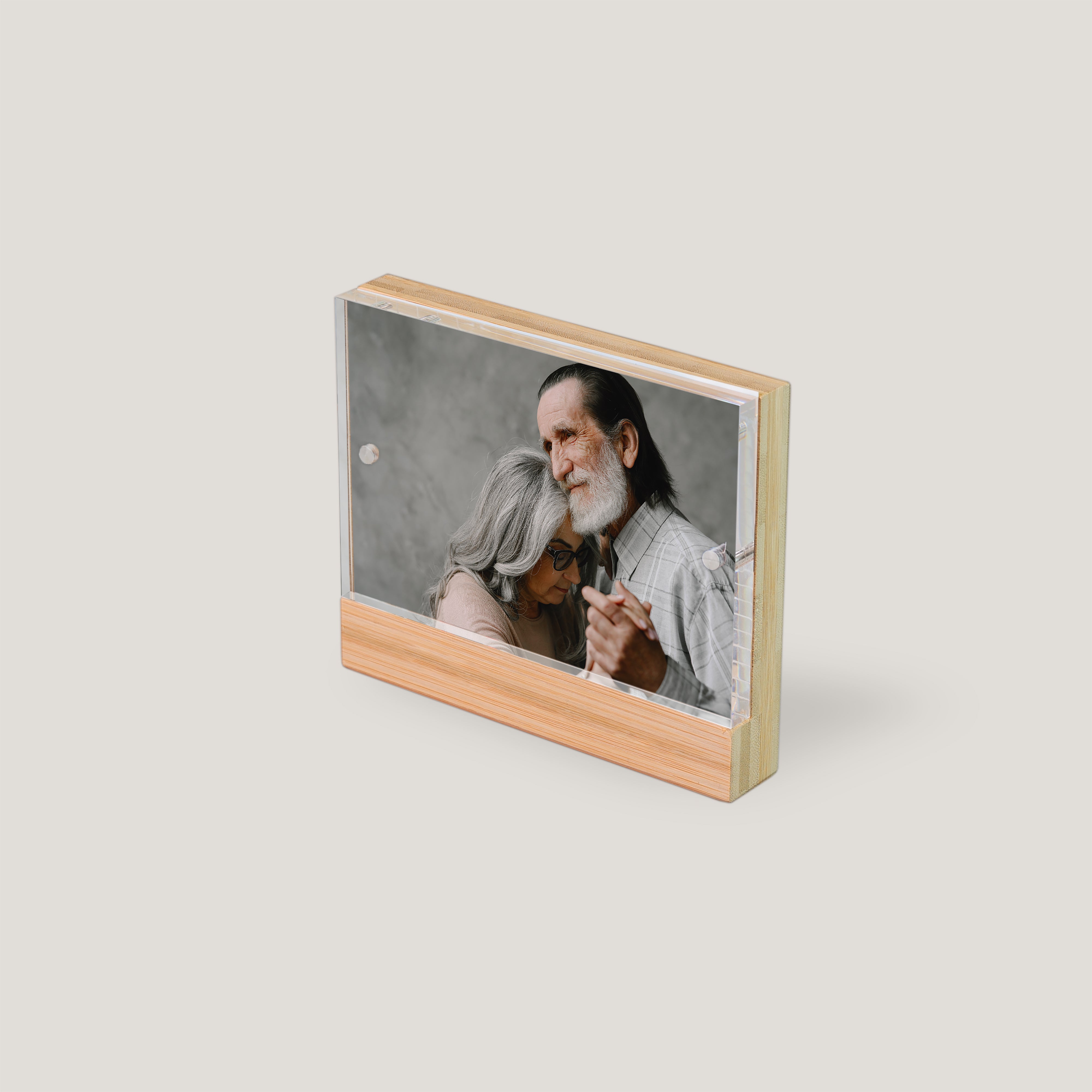 4x6 Bamboo Acrylic Photo Frame with premium bamboo backing and 10mm thick acrylic cover by Peleman