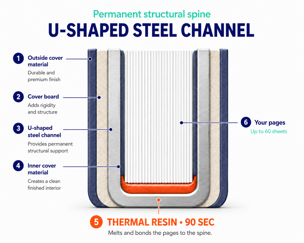U-shaped steel spine cross-section