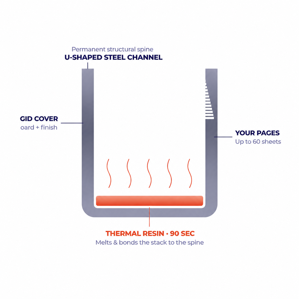 U-shaped steel spine cross-section
