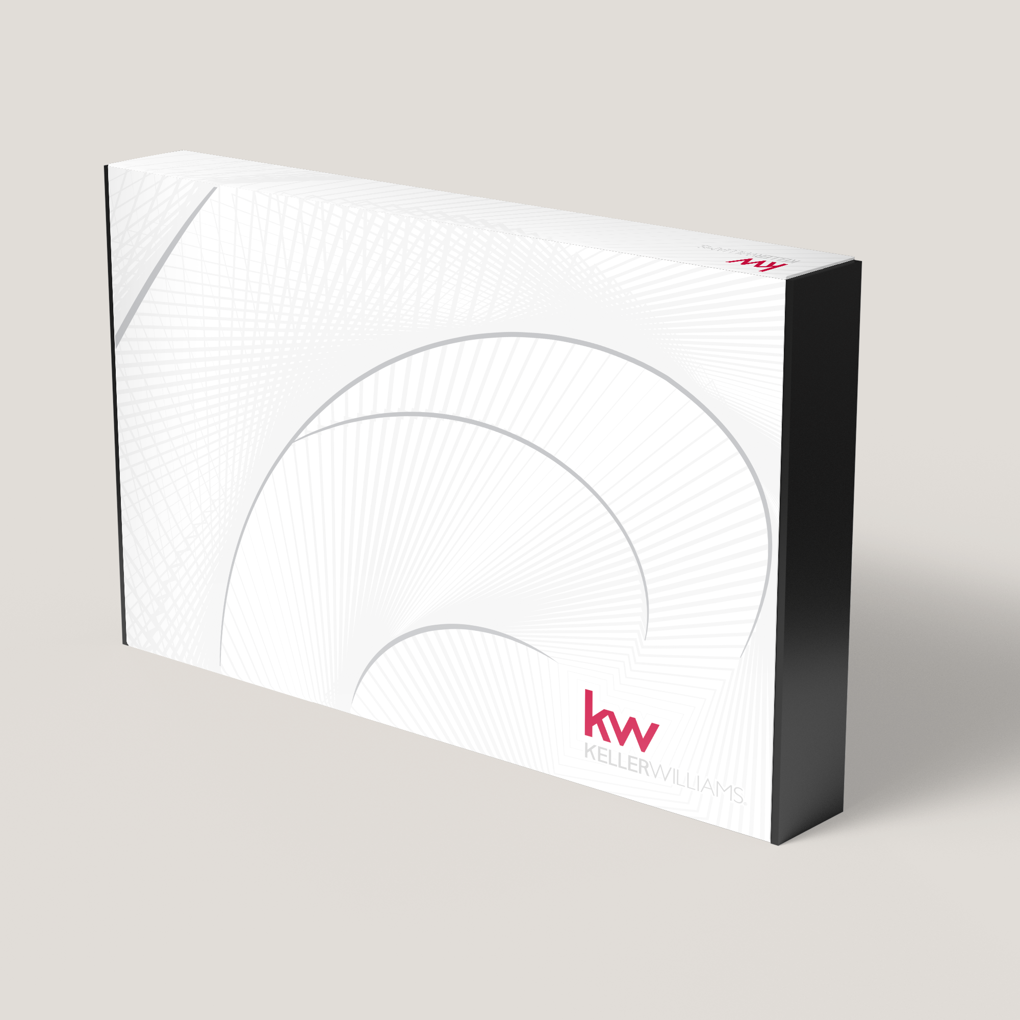 A white presentation box with a geometric pattern and the Keller Williams logo in red.