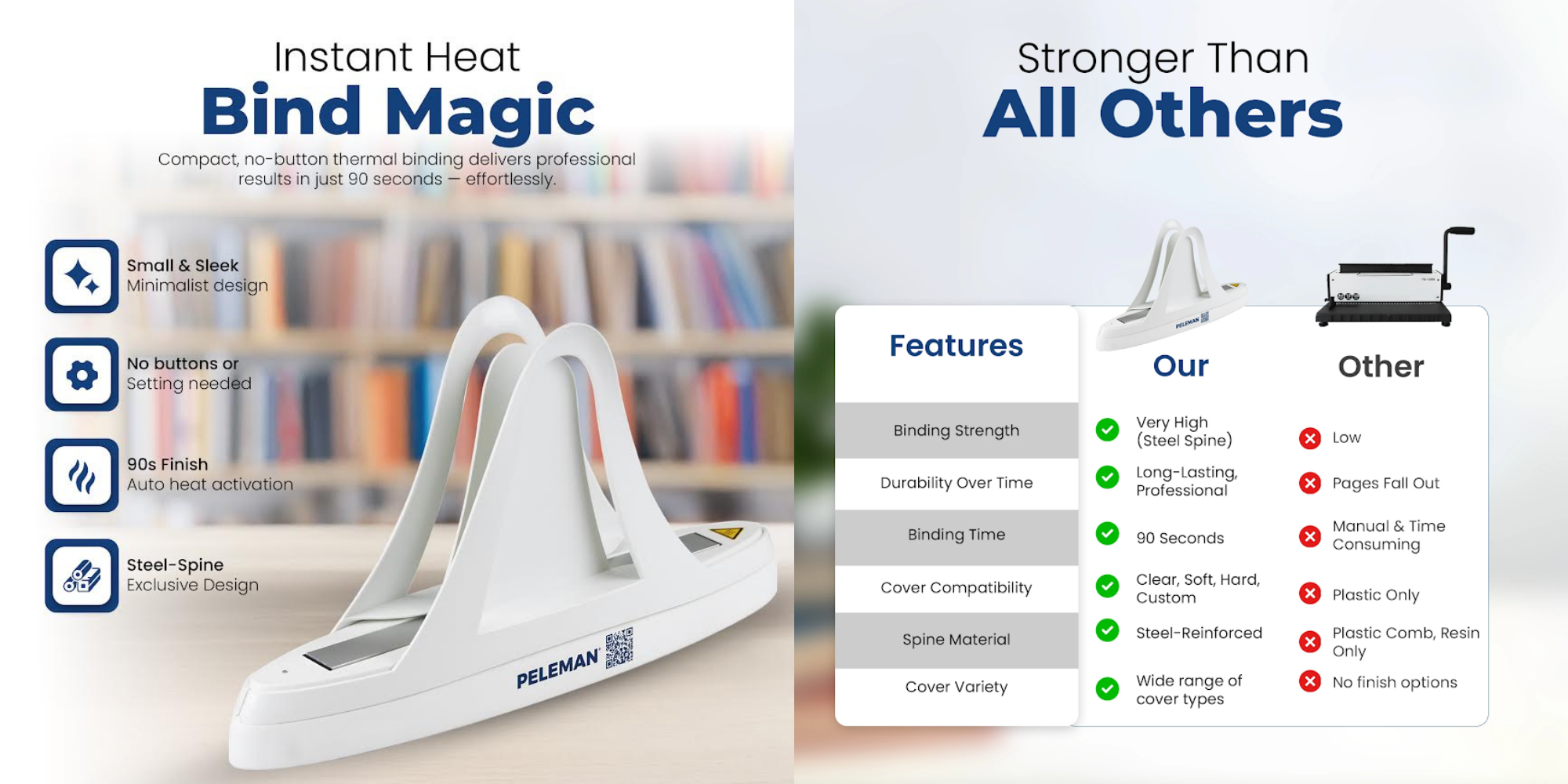 Product advertisement for 'Instant Heat Bind Magic' with features and comparison to 'Other' brand.