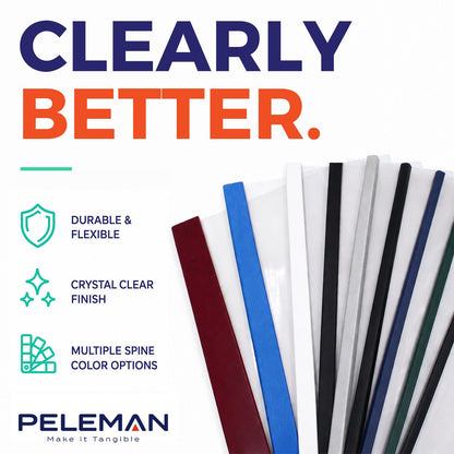 Peleman Flex clear Covers letter-size thermal binding cover with transparent front and matte-frosted back