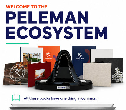 Peleman document finishing ecosystem with thermal binding machine, steel spine covers and finished presentations