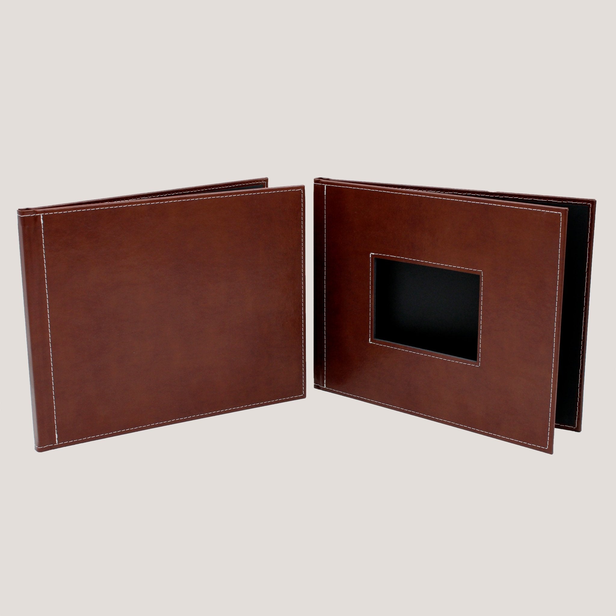 Stitched Leather Photobooks - Peleman Industries Inc. - Brown - Window - Not Padded